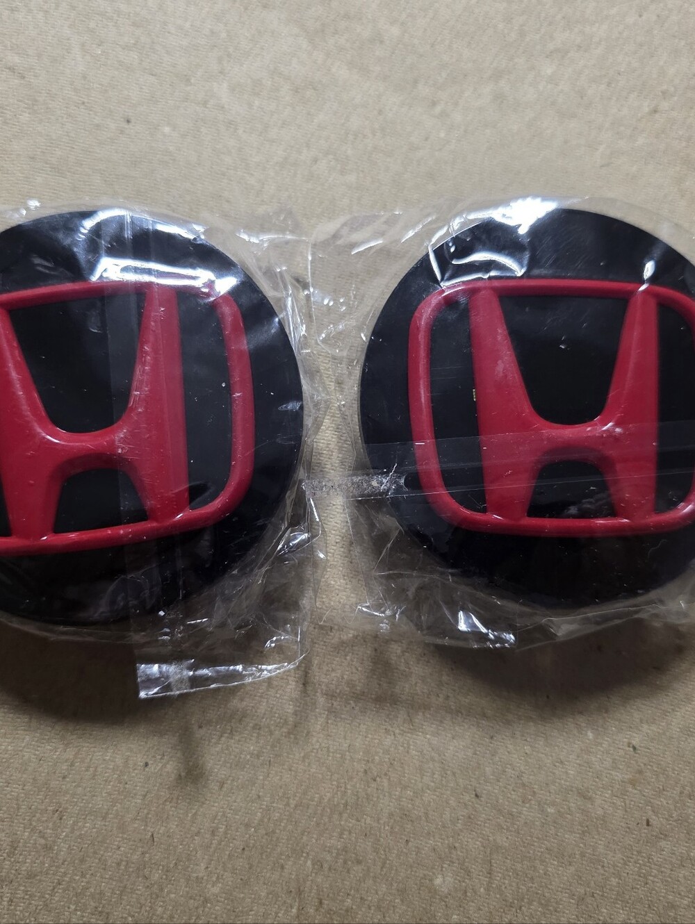 Honda Red & Black Wheel Center Caps (Pair)